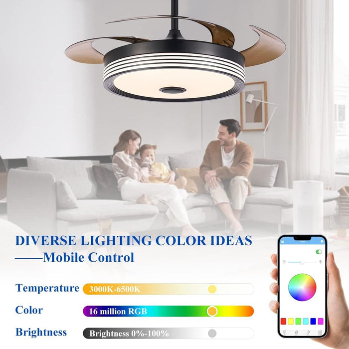 42 in. Modern Fan with Light, Retractable Blade Ceiling Fan with Light and Remote, Bluetooth Speaker, Smart RGB LED Living Room Fan with Light-3-ErisView