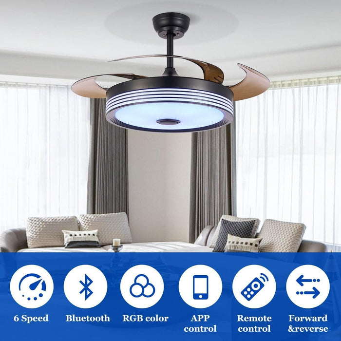 42 in. Modern Fan with Light, Retractable Blade Ceiling Fan with Light and Remote, Bluetooth Speaker, Smart RGB LED Living Room Fan with Light-6-ErisView