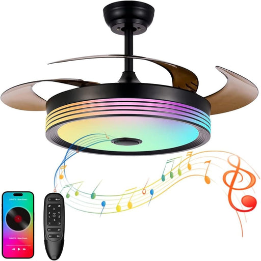 42 in. Modern Fan with Light, Retractable Blade Ceiling Fan with Light and Remote, Bluetooth Speaker, Smart RGB LED Living Room Fan with Light-1-ErisView