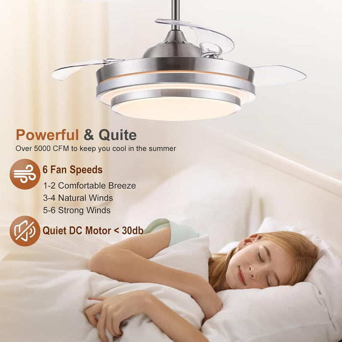 42 in. Modern Fandelier Ceiling Fan for Living Room Dining Room, Retractable Blade Ceiling Fan with Light Remote, Dimmable Brushed Nickel Ceiling Fan -3-ErisView