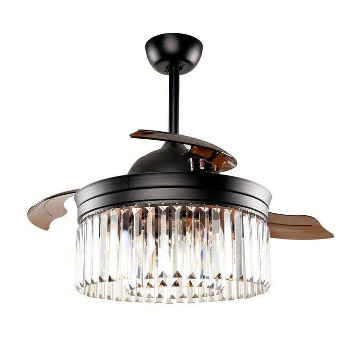 42 in. Modern Farmhouse Downrod Mount Ceiling Fan with Light Kit Remote Control Crystal Shade-ErisView