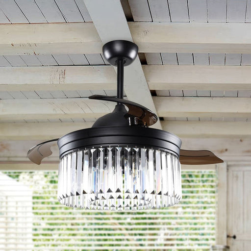 42 in. Modern Farmhouse Downrod Mount Ceiling Fan with Light Kit Remote Control Crystal Shade-ErisView