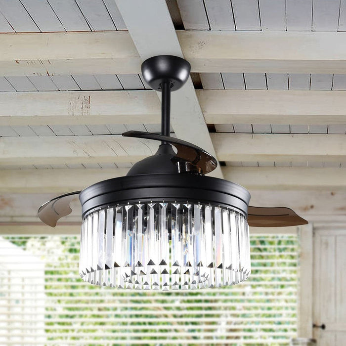 42 in. Modern Farmhouse Downrod Mount Ceiling Fan with Light Kit Remote Control Crystal Shade-ErisView