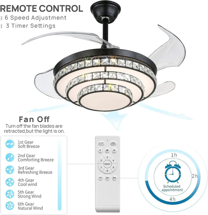 42 in. Modern Remote Control Ceiling Fan and Light, Black Retractable Low Profile Ceiling Fan without Blades, Smart LED Ceiling Fan for Bedroom Living Room-4-ErisView