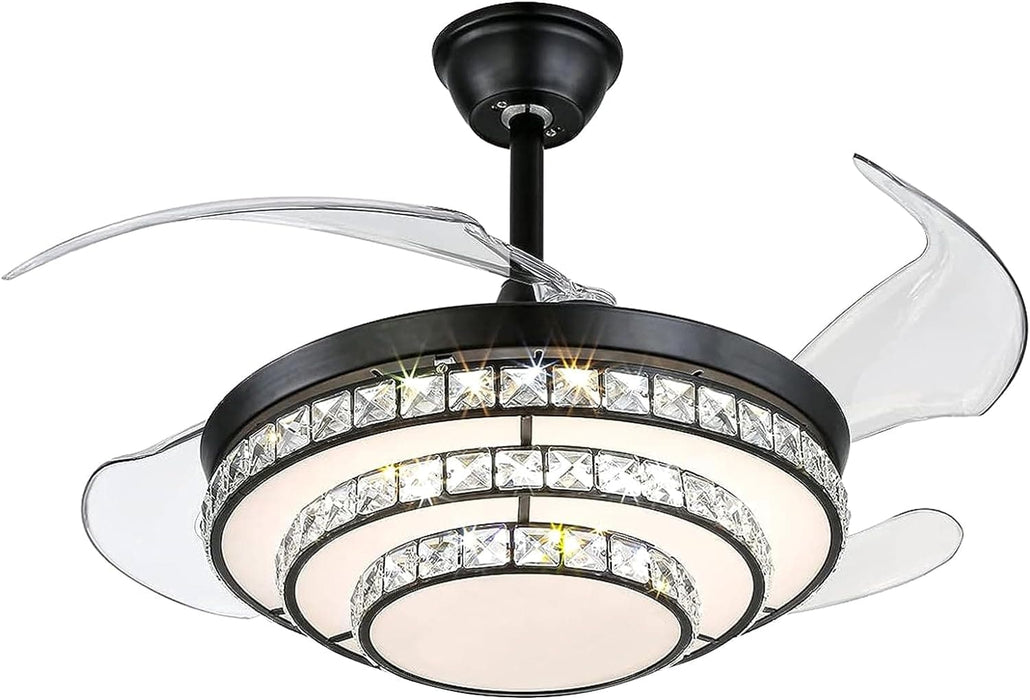 42 in. Modern Remote Control Ceiling Fan and Light, Black Retractable Low Profile Ceiling Fan without Blades, Smart LED Ceiling Fan for Bedroom Living Room-1-ErisView
