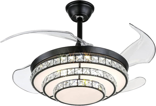 42 in. Modern Remote Control Ceiling Fan and Light, Black Retractable Low Profile Ceiling Fan without Blades, Smart LED Ceiling Fan for Bedroom Living Room-1-ErisView