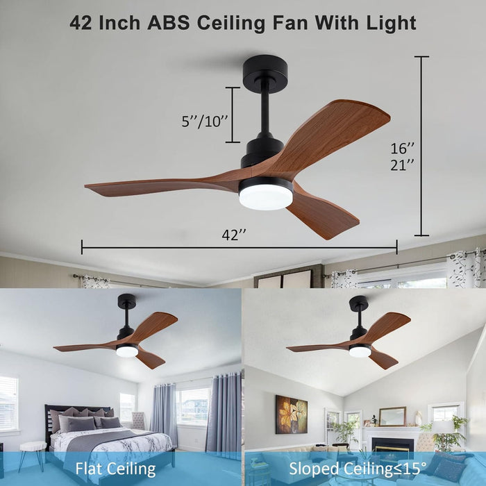42 in. Modern Remote Control Ceiling Fan and Light, Brown Reversible Quiet Ceiling Fan with Light for Bedroom Living Room-3-ErisView