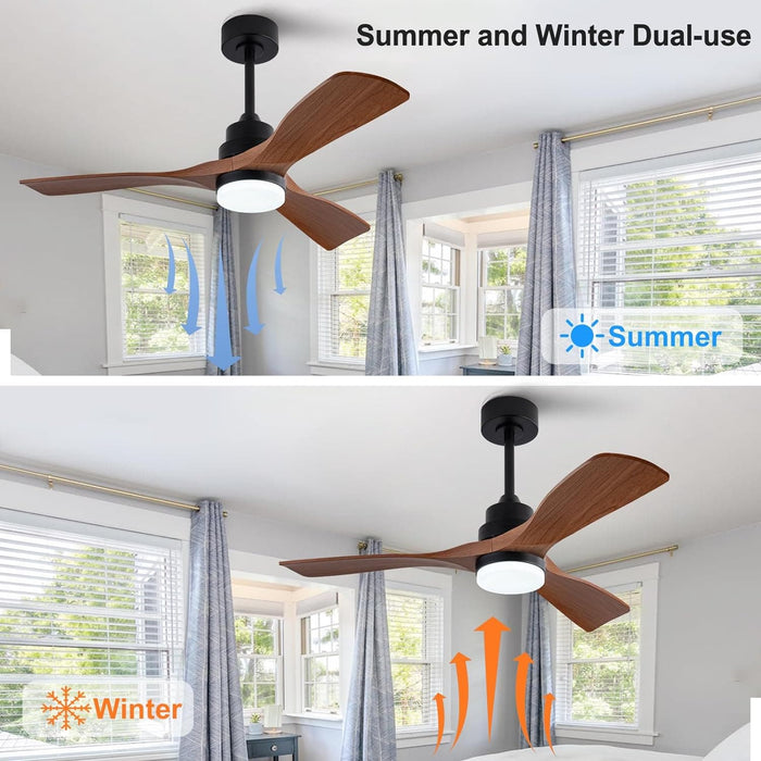 42 in. Modern Remote Control Ceiling Fan and Light, Brown Reversible Quiet Ceiling Fan with Light for Bedroom Living Room-4-ErisView