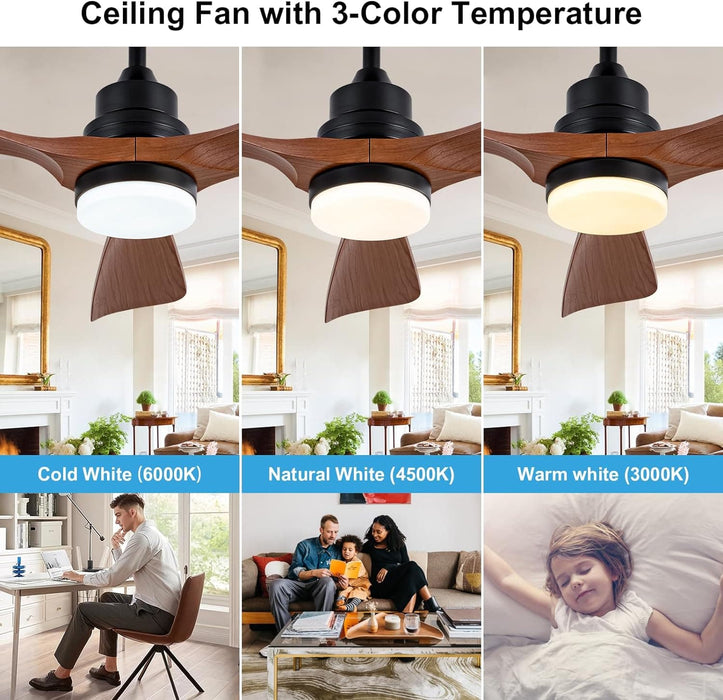 42 in. Modern Remote Control Ceiling Fan and Light, Brown Reversible Quiet Ceiling Fan with Light for Bedroom Living Room-5-ErisView