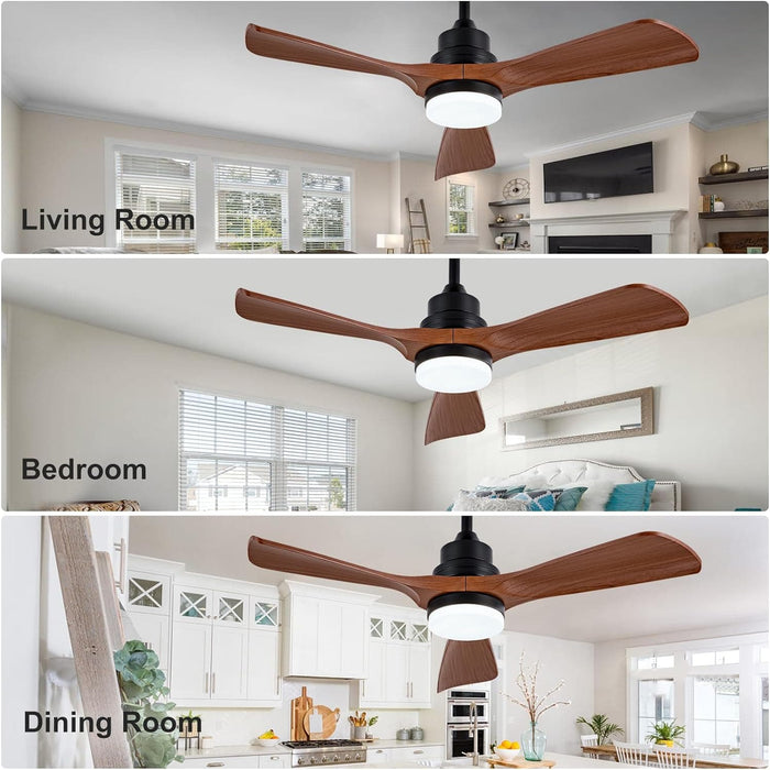 42 in. Modern Remote Control Ceiling Fan and Light, Brown Reversible Quiet Ceiling Fan with Light for Bedroom Living Room-8-ErisView