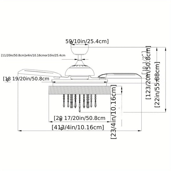 42 in. Modern Retractable 3-Blade Crystal Chrome Ceiling Fan with Light Kit Remote Control-ErisView