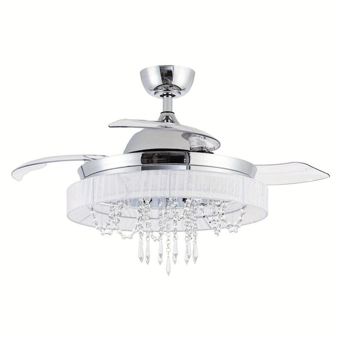 42 in. Modern Retractable 3-Blade Crystal Chrome Ceiling Fan with Light Kit Remote Control-ErisView