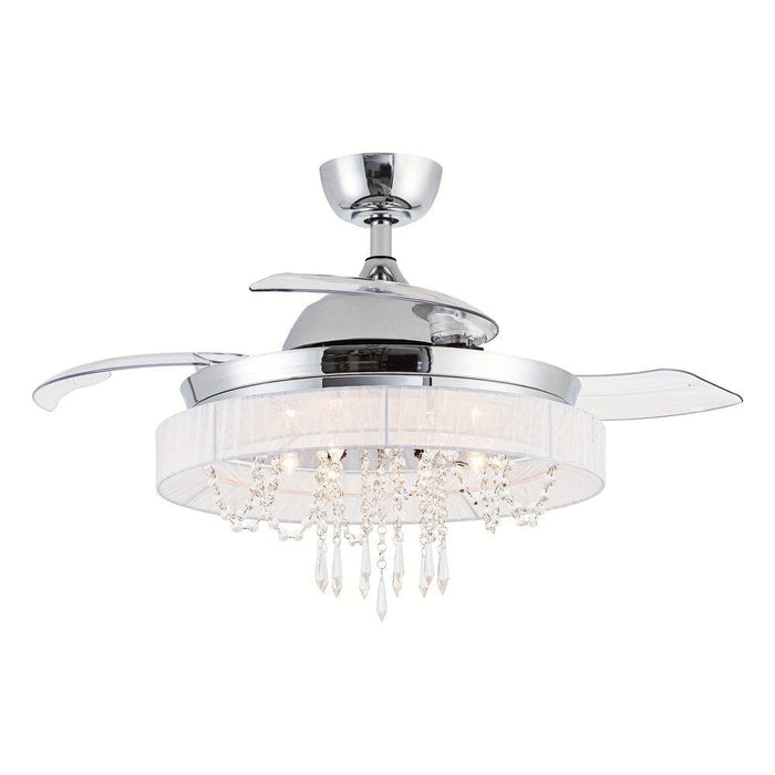 42 in. Modern Retractable 3-Blade Crystal Chrome Ceiling Fan with Light Kit Remote Control-ErisView