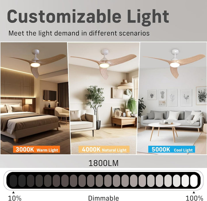 42 in. Modern Wood Bedroom Remote Control Ceiling Fan and Light, Flush Mount Low Profile Quiet Ceiling Fan, Reversible Ceiling Fan Summer Winter-3-ErisView