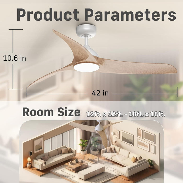 42 in. Modern Wood Bedroom Remote Control Ceiling Fan and Light, Flush Mount Low Profile Quiet Ceiling Fan, Reversible Ceiling Fan Summer Winter-8-ErisView