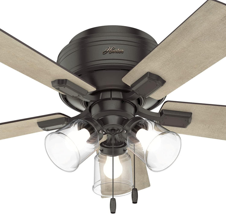 42 in. Noble Bronze Ceiling Fan, Indoor Low Profile Ceiling Fan with LED Light and Pull Chain Control, Hugger Ceiling Fans-8-ErisView