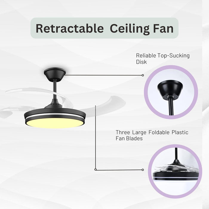 42 in. Pretty Ceiling Fans with LED Light and Remote, Unique Ceiling Fans, Modern Invisible Quiet Ceiling Fans for Living Room, Office Ceiling Fan-3-ErisView