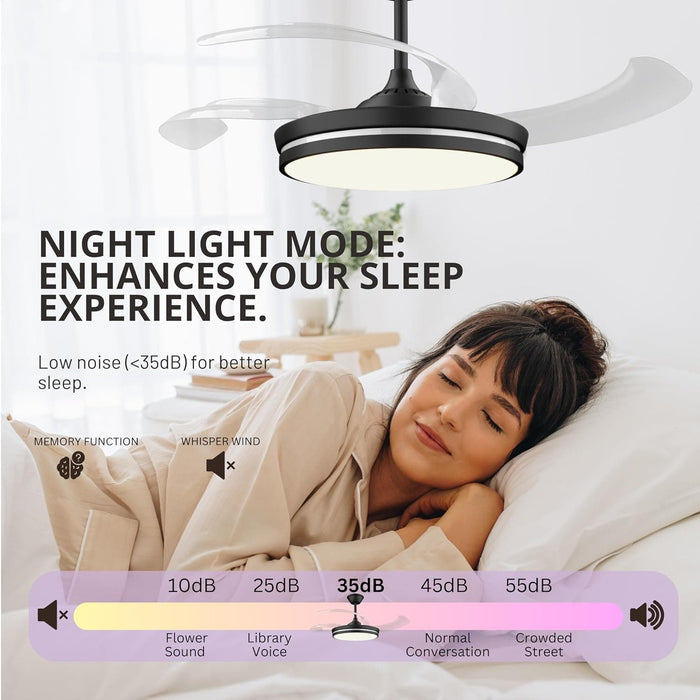 42 in. Pretty Ceiling Fans with LED Light and Remote, Unique Ceiling Fans, Modern Invisible Quiet Ceiling Fans for Living Room, Office Ceiling Fan-5-ErisView