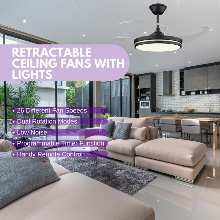 42 in. Pretty Ceiling Fans with LED Light and Remote, Unique Ceiling Fans, Modern Invisible Quiet Ceiling Fans for Living Room, Office Ceiling Fan-7-ErisView