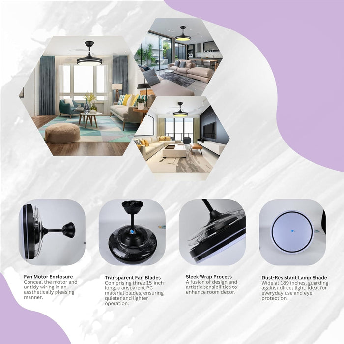 42 in. Pretty Ceiling Fans with LED Light and Remote, Unique Ceiling Fans, Modern Invisible Quiet Ceiling Fans for Living Room, Office Ceiling Fan-8-ErisView