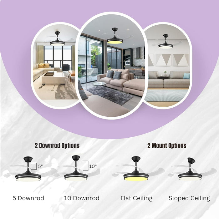 42 in. Pretty Ceiling Fans with LED Light and Remote, Unique Ceiling Fans, Modern Invisible Quiet Ceiling Fans for Living Room, Office Ceiling Fan-9-ErisView