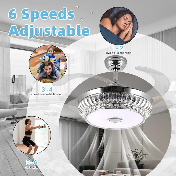 42 in. Pretty Ceiling Fans with Light, Bluetooth Ceiling Fan with Speaker Remote APP Control, RGB Dimmable Reversible Modern Bedroom Ceiling Fans-2-ErisView