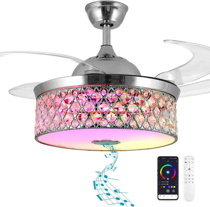 42 in. Pretty Ceiling Fans with Light, Bluetooth Ceiling Fan with Speaker Remote APP Control, RGB Dimmable Reversible Modern Bedroom Ceiling Fans-8-ErisView