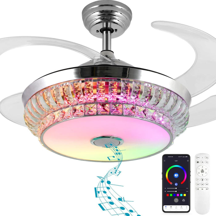42 in. Pretty Ceiling Fans with Light, Bluetooth Ceiling Fan with Speaker Remote APP Control, RGB Dimmable Reversible Modern Bedroom Ceiling Fans-1-ErisView