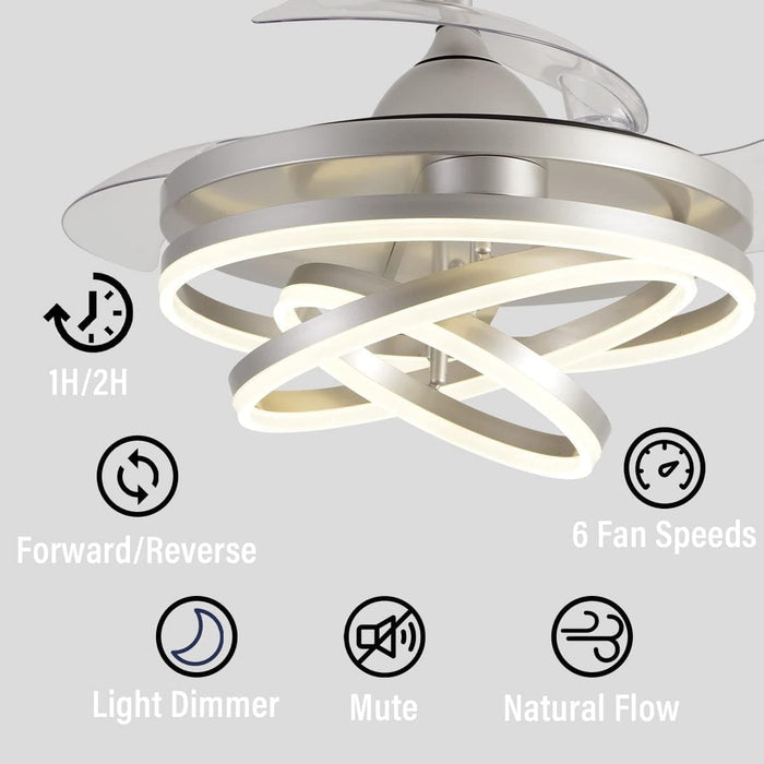 42 in. Pretty Ceiling Fans with Light and Remote, Chrome LED Ring Fandeliers, Modern Fan with Light, Chandelier Ceiling Fan for Kitchen-4-ErisView