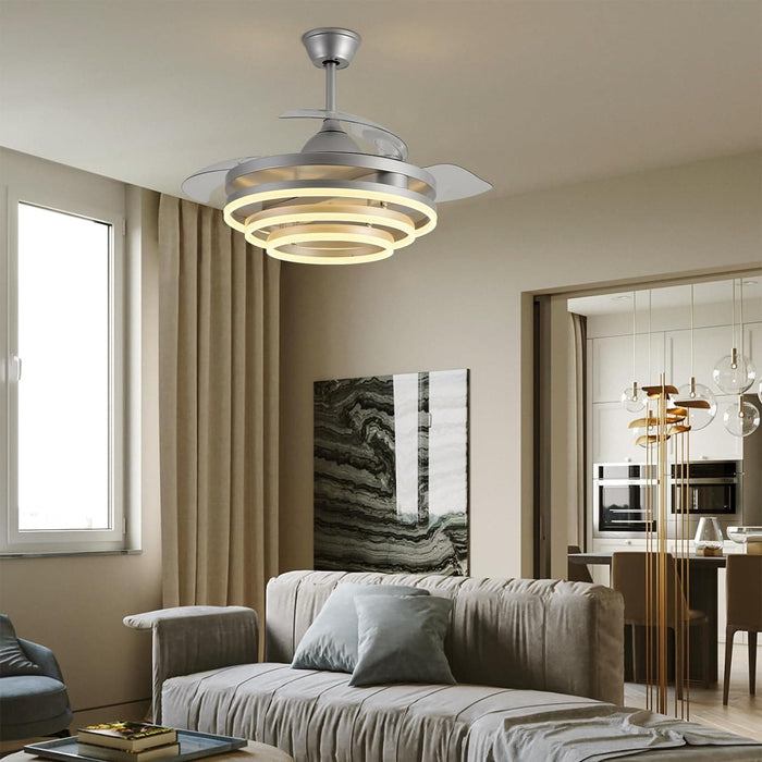 42 in. Pretty Ceiling Fans with Light and Remote, Chrome LED Ring Fandeliers, Modern Fan with Light, Chandelier Ceiling Fan for Kitchen-7-ErisView