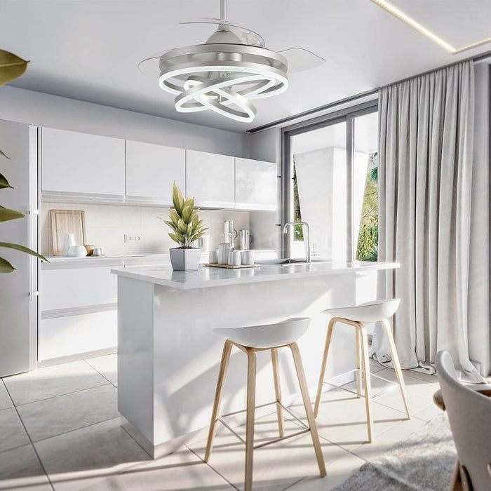 42 in. Pretty Ceiling Fans with Light and Remote, Chrome LED Ring Fandeliers, Modern Fan with Light, Chandelier Ceiling Fan for Kitchen-8-ErisView