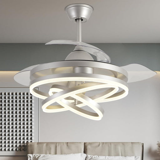 42 in. Pretty Ceiling Fans with Light and Remote, Chrome LED Ring Fandeliers, Modern Fan with Light, Chandelier Ceiling Fan for Kitchen-1-ErisView