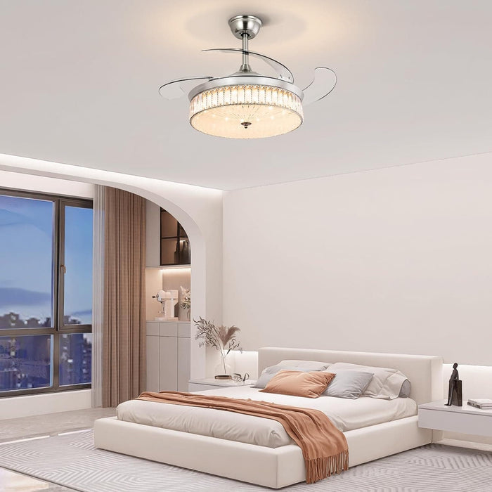 42 in. Pretty Ceiling Fans with Light and Remote, Crystal Chandelier Ceiling Fan Bedroom Ceiling Fans Living Room Fan Indoor Chrome Silver-7-ErisView