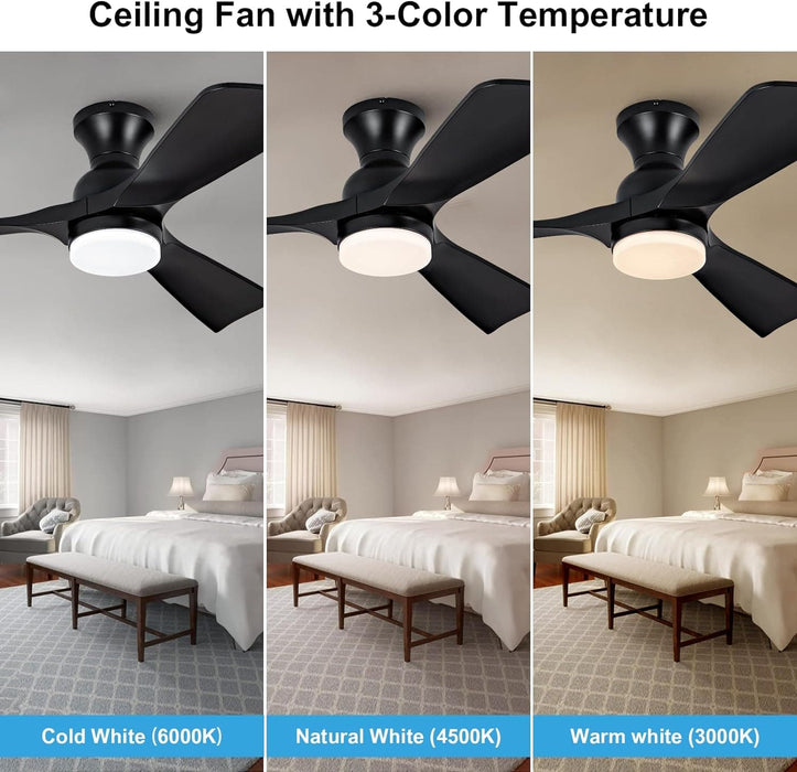 42 in. Remote Control Ceiling Fan and Light, Black Modern Low Profile Flush Mount for Bedroom, Unique Ceiling Fans-5-ErisView
