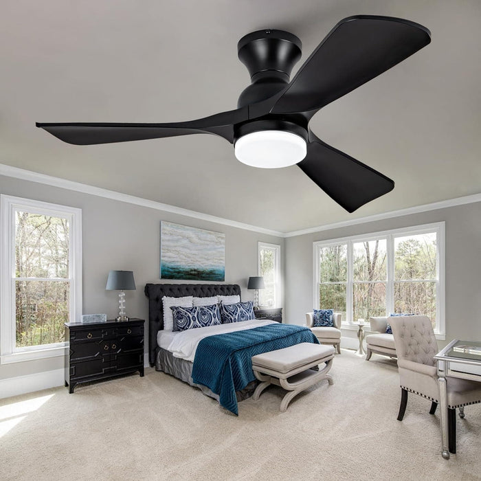 42 in. Remote Control Ceiling Fan and Light, Black Modern Low Profile Flush Mount for Bedroom, Unique Ceiling Fans-7-ErisView