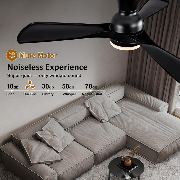 42 in. Remote Control Ceiling Fan and Light, Black Modern Low Profile Flush Mount for Bedroom, Unique Ceiling Fans-8-ErisView