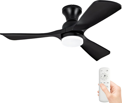 42 in. Remote Control Ceiling Fan and Light, Black Modern Low Profile Flush Mount for Bedroom, Unique Ceiling Fans-1-ErisView