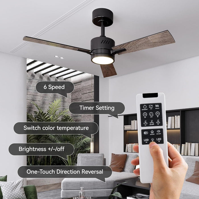 42 in. Remote Control Ceiling Fan and Light, Low Profile Reversible Quiet Ceiling Fans, Modern Ceiling Fan for Bedroom Living Room, Grey Oak Ceiling Fan-2-ErisView