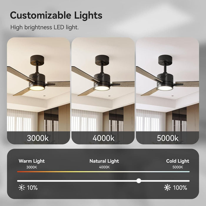 42 in. Remote Control Ceiling Fan and Light, Low Profile Reversible Quiet Ceiling Fans, Modern Ceiling Fan for Bedroom Living Room, Grey Oak Ceiling Fan-6-ErisView