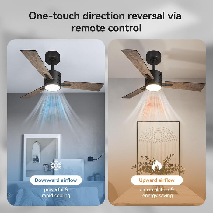 42 in. Remote Control Ceiling Fan and Light, Low Profile Reversible Quiet Ceiling Fans, Modern Ceiling Fan for Bedroom Living Room, Grey Oak Ceiling Fan-7-ErisView