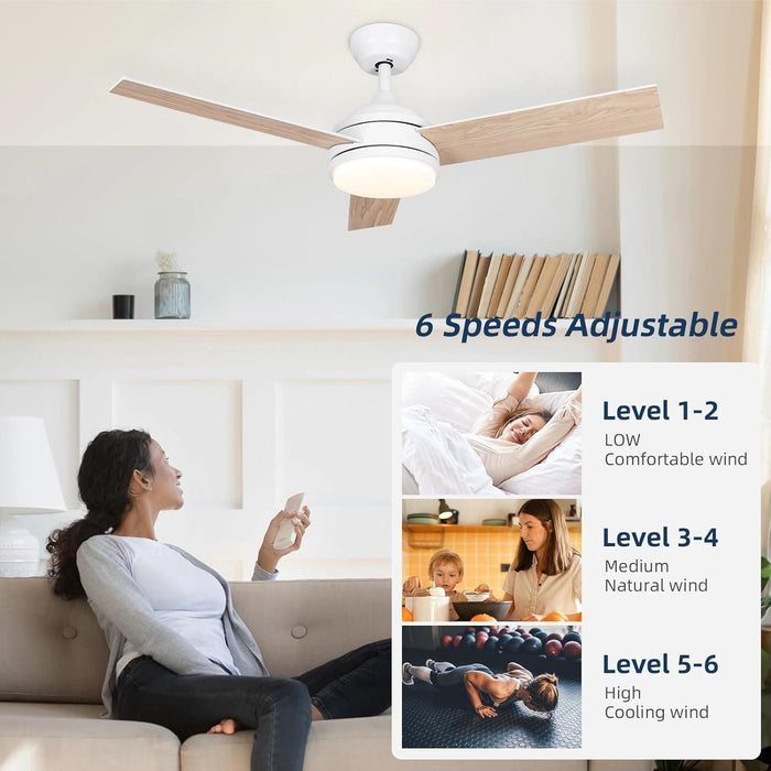 42 in. Remote Control Ceiling Fan and Light, White Low Profile Ceiling Fan, Reversible Dimmable Quiet Ceiling Fans for Bedroom Living Room Dining Room-4-ErisView
