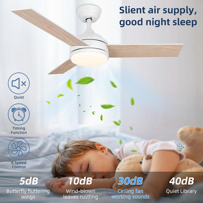 42 in. Remote Control Ceiling Fan and Light, White Low Profile Ceiling Fan, Reversible Dimmable Quiet Ceiling Fans for Bedroom Living Room Dining Room-6-ErisView