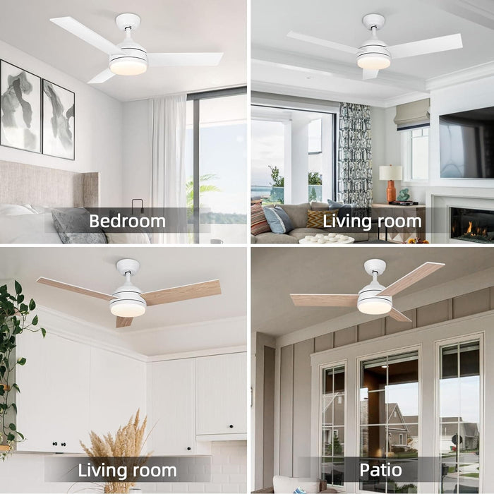 42 in. Remote Control Ceiling Fan and Light, White Low Profile Ceiling Fan, Reversible Dimmable Quiet Ceiling Fans for Bedroom Living Room Dining Room-7-ErisView
