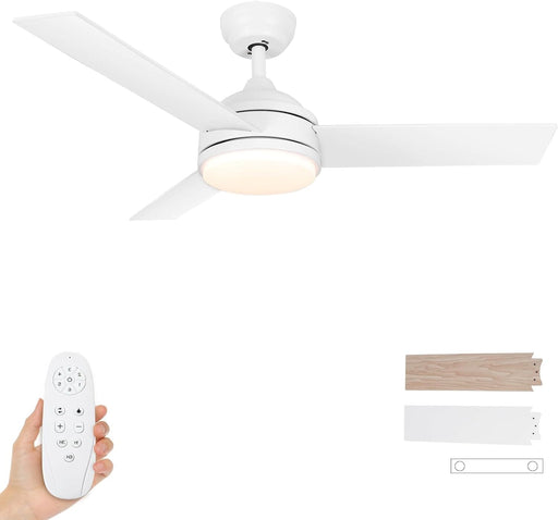 42 in. Remote Control Ceiling Fan and Light, White Low Profile Ceiling Fan, Reversible Dimmable Quiet Ceiling Fans for Bedroom Living Room Dining Room-1-ErisView