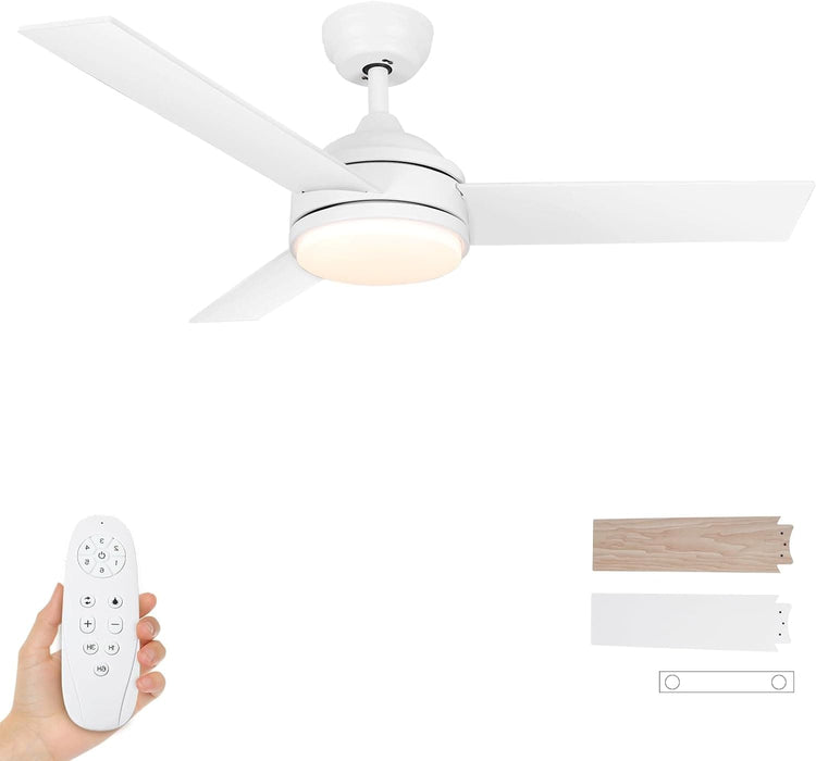 42 in. Remote Control Ceiling Fan and Light, White Low Profile Ceiling Fan, Reversible Dimmable Quiet Ceiling Fans for Bedroom Living Room Dining Room-1-ErisView
