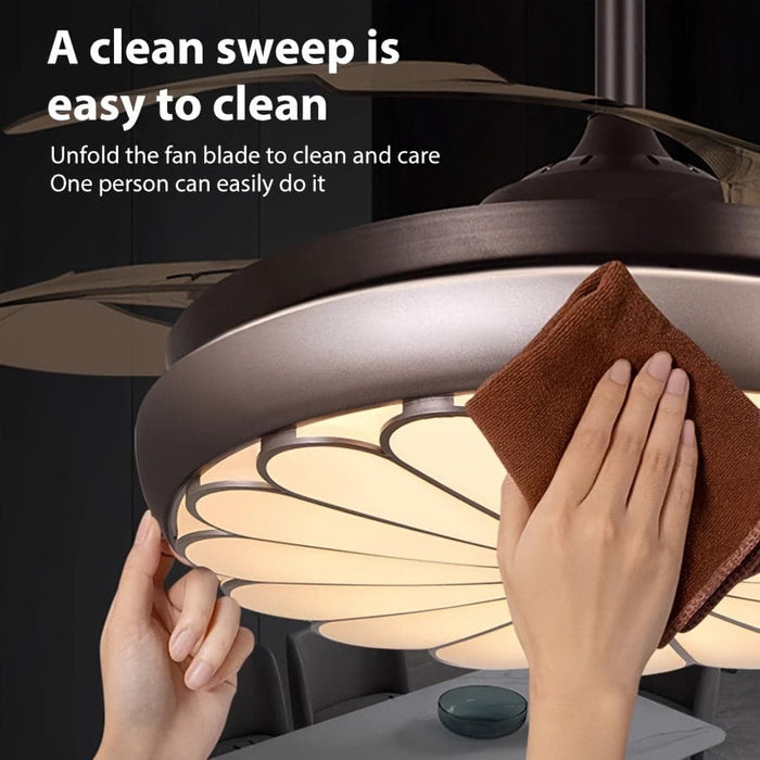 42 in. Retractable Ceiling Fan with LED Light Remote Control, Retro Silent Dimmable Ceiling Fan for Bedroom Living Room, Brown Reversible LED Ceiling Fan-ErisView