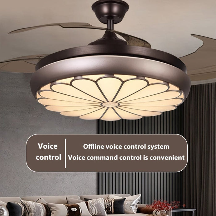 42 in. Retractable Ceiling Fan with LED Light Remote Control, Retro Silent Dimmable Ceiling Fan for Bedroom Living Room, Brown Reversible LED Ceiling Fan-ErisView