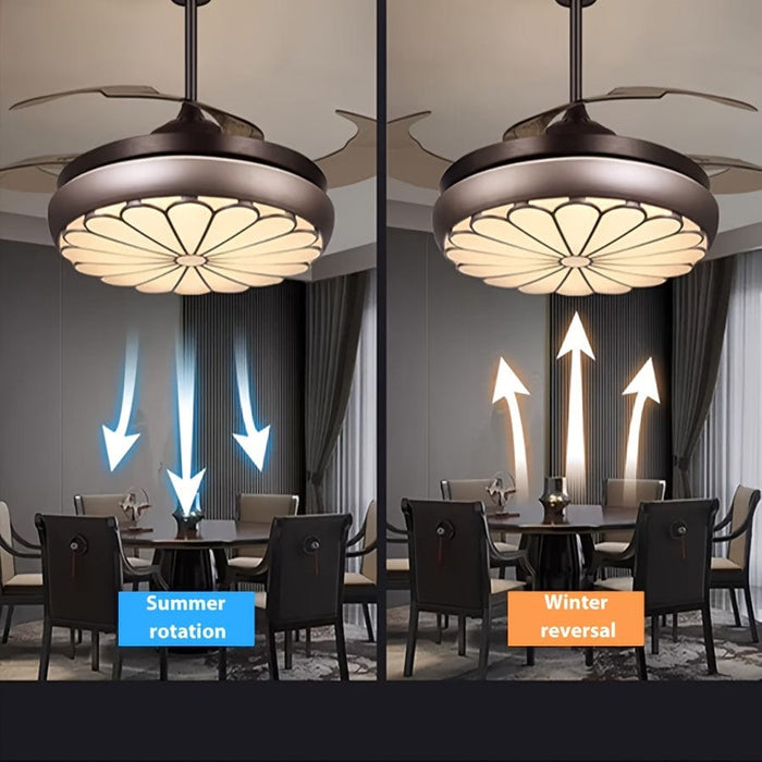 42 in. Retractable Ceiling Fan with LED Light Remote Control, Retro Silent Dimmable Ceiling Fan for Bedroom Living Room, Brown Reversible LED Ceiling Fan-ErisView