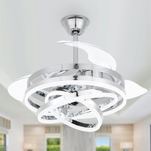 42 in. Retractable Ceiling Fan with Light and Remote Control, Silent Reversible Modern Ceiling Fan for Bedroom Living Room Dining Room Kitchen -1-ErisView