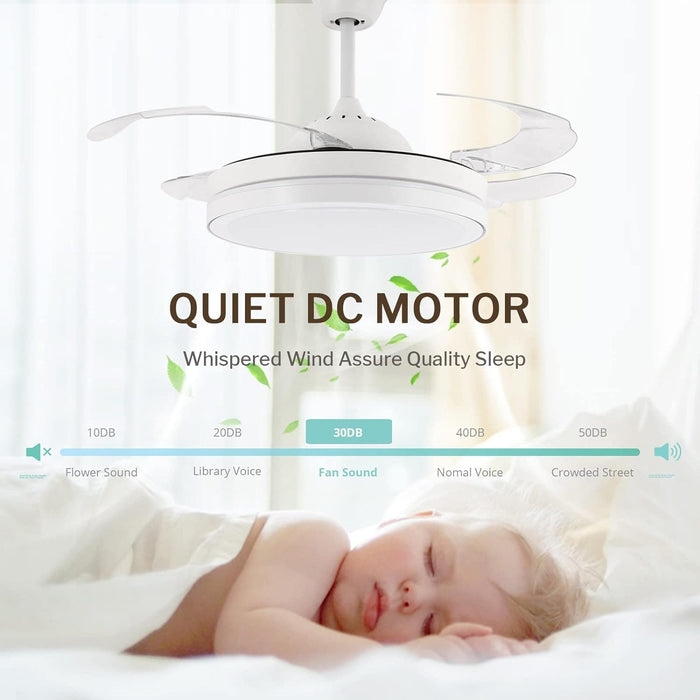 42 in. Retractable Ceiling Fan with Lights, Modern Bladeless LED Remote Control Ceiling Fan and Light, Smart White Bedroom Ceiling Fan with Light-4-ErisView